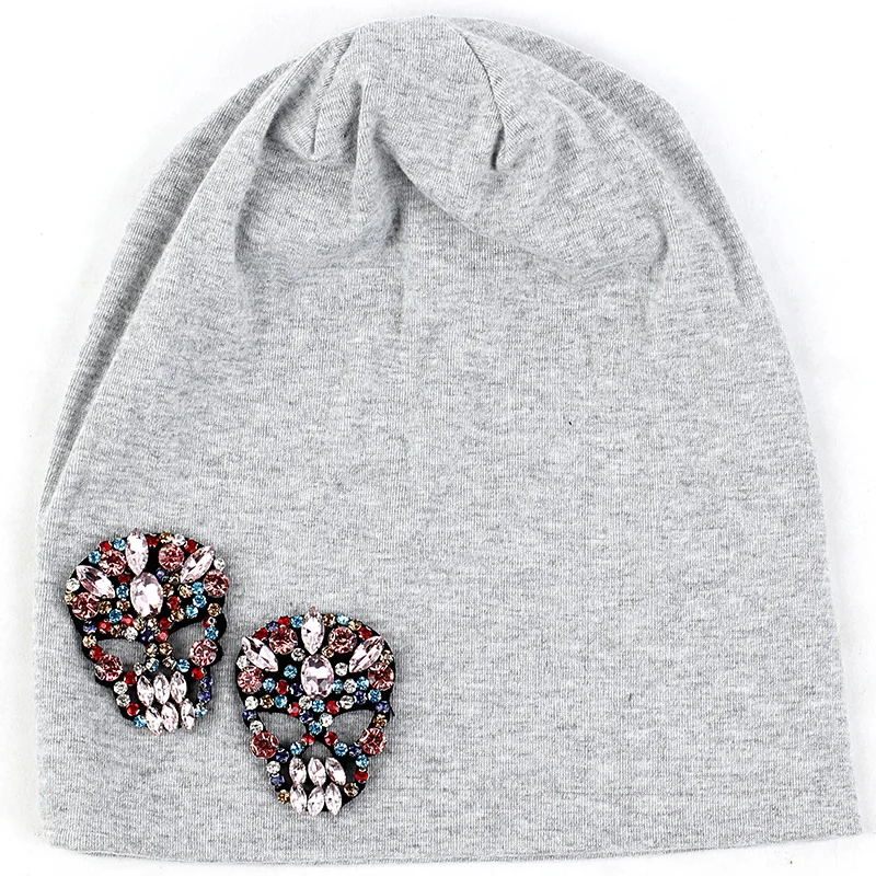 Multicolo light gray Новая зимняя Лыжная Шапочка Стразы череп шапка, вязаная шапка-носок с призрачным черепом украшение для взрослых унисекс для женщин и мужчин модный дизайн - Цвет: Multicolo light gray