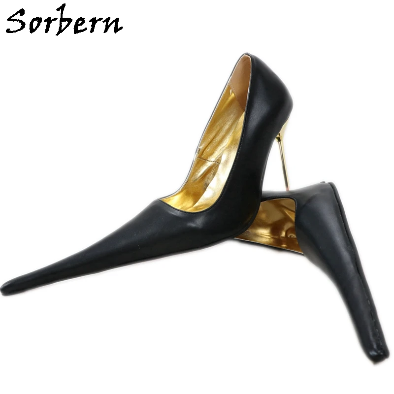 Sorbern 12cm Gold Cigarette Heels Pump Shoes Women Long Pointed Toe