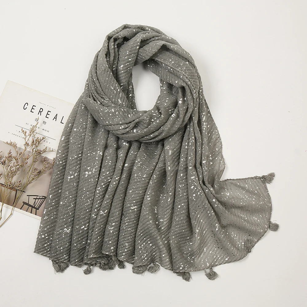 Plain Shimmer Silver Glitter Cotton Scarf Women Muslim Hijab Ombre Scarves  Gradient Long Shawl Wrap Women's Headscarf 180*90cm