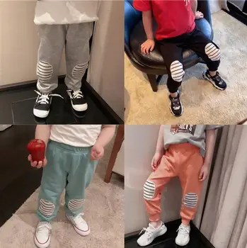 

2020 Korea style girls boys patchwork pants spring cotton fashion kids leggings 1-6t HJ968