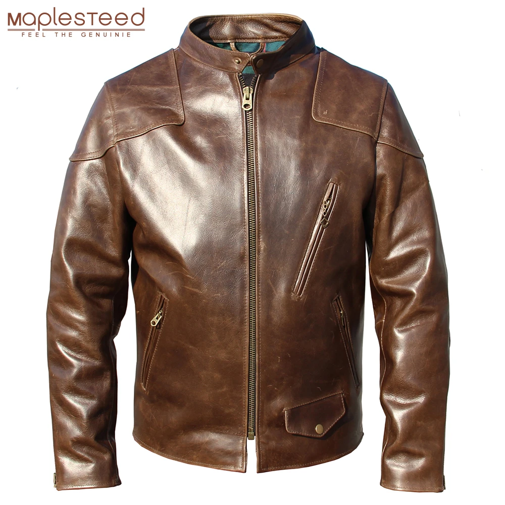 Fashion Natural Oil Waxed Top Layer Cowhide Men Leather Jacket Thick Brown Genuine Leather Coat Warm Clothes Spring Autumn M002 sheepskin coat