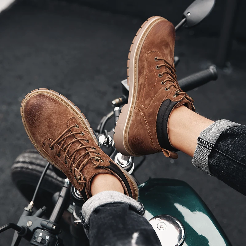 Ботинки А4 мужские зимние из натуральной кожи модные уличные ботинки на шнуровке