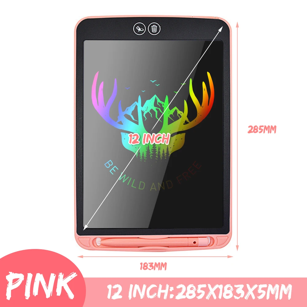 12 inch pink 12 дюймов ЖК-дисплей планшет для письма частично стирания доска для рисования электронный Толстая ручка подсветка колодки цифровые красочные Планшеты - Цвет: 12 inch pink
