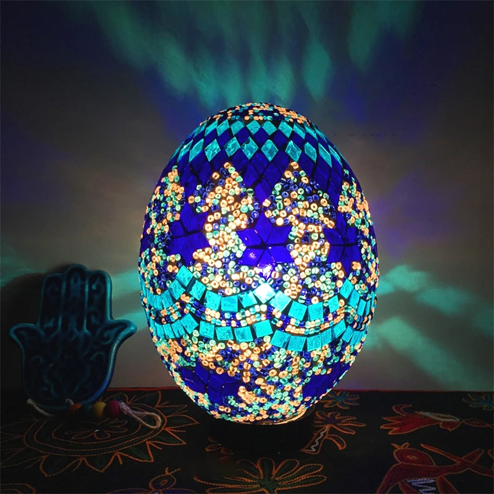 Peacock Blue Винтажная Турецкая мозаика светодиодный детский ночник настольная лампа ручной работы стеклянный абажур Кафе Отель украшен - Цвет абажура: Peacock Blue