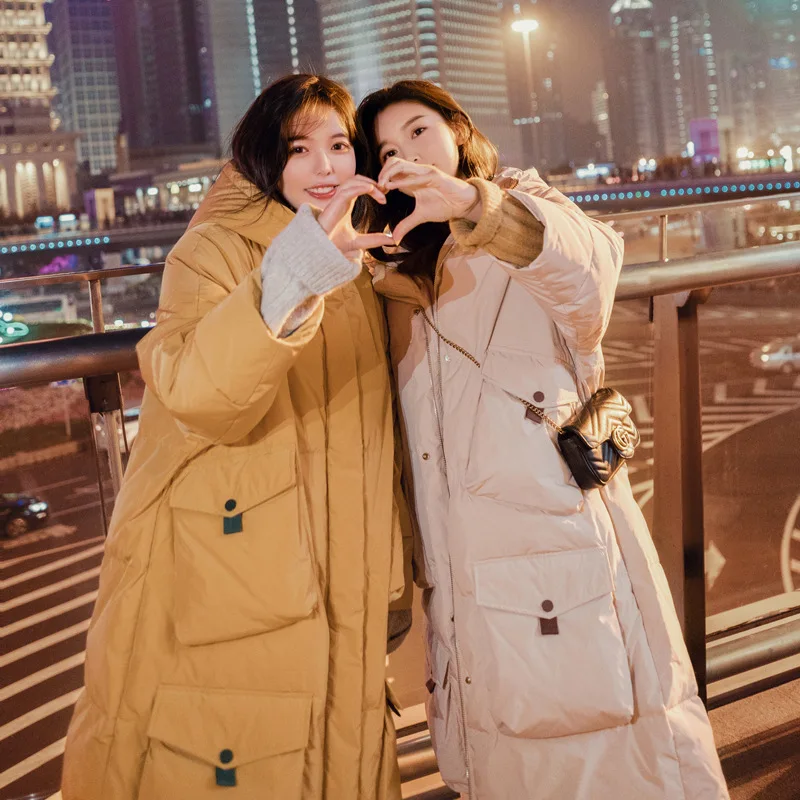 

Down Jacket Cotton-padded Clothes Women's Mid-length 2018 Korean-style Loose-Fit Students Thick Bread fu da Pocket Winter Coat