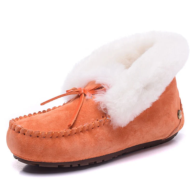 Высокое качество; модная новинка; натуральная водонепроницаемая обувь; Mujer; зимние сапоги; Шерсть; натуральная кожа; теплая зимняя обувь для женщин - Цвет: Orange
