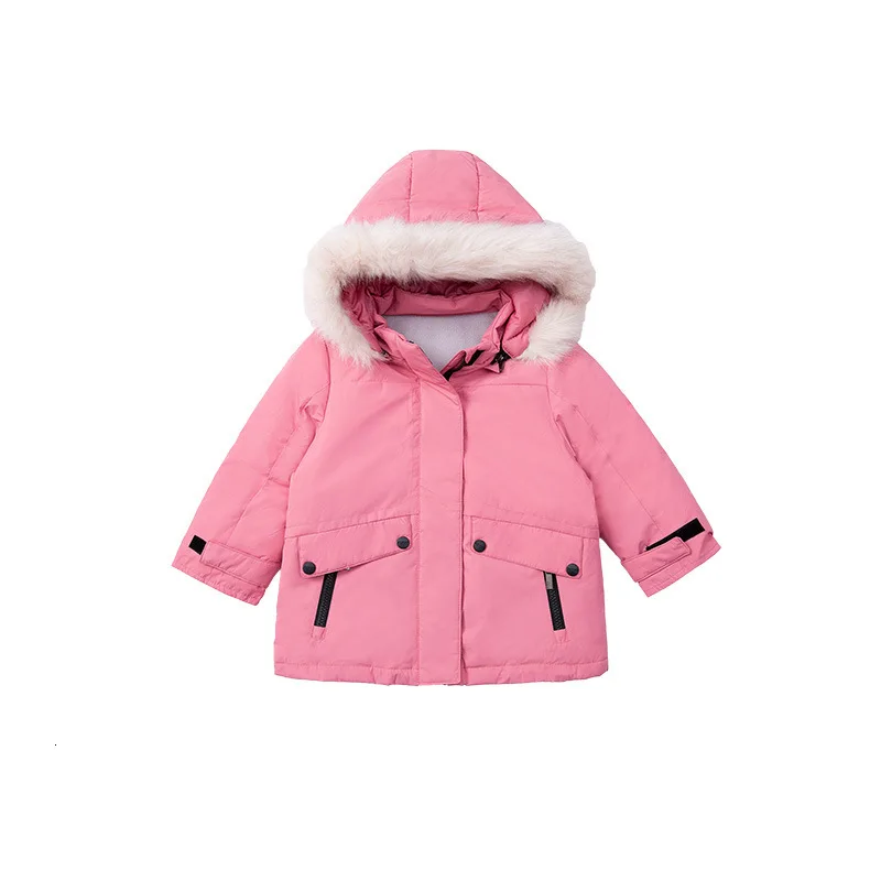Winter Children's Garment Girl Pink Hooded Fur Collar Down Jacket New Casual Solid Children Down Jackets D9G5519