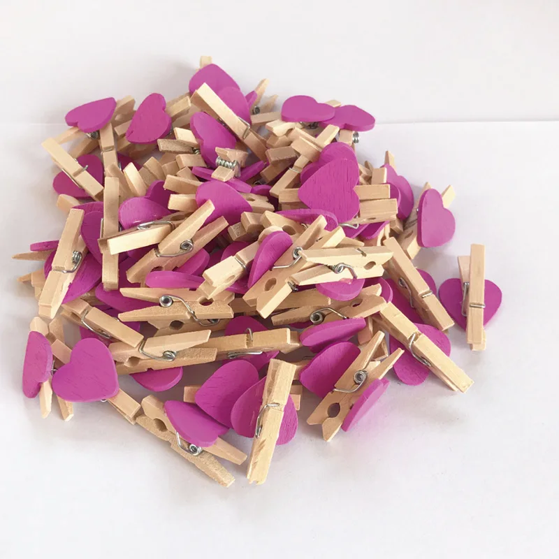 purple 50 шт. красочные мини сердце любовь деревянная одежда прищепка для фото открытки зажимы вечерние свадебные украшения дома - Цвет: purple