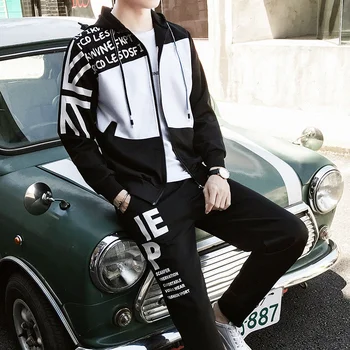 

Splice Letter Print Hoodie+Pants Men Tracksuit 2020 Autumn Hip Hop Men Set New Sportswear Set Hoodie Suit Malechandal Hombre