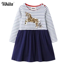 VIKITA vestido infantil Unicornio/платья с длинными рукавами с героями мультфильмов для девочек; платье для девочек с аппликацией в виде животных; осенняя одежда для девочек с единорогом