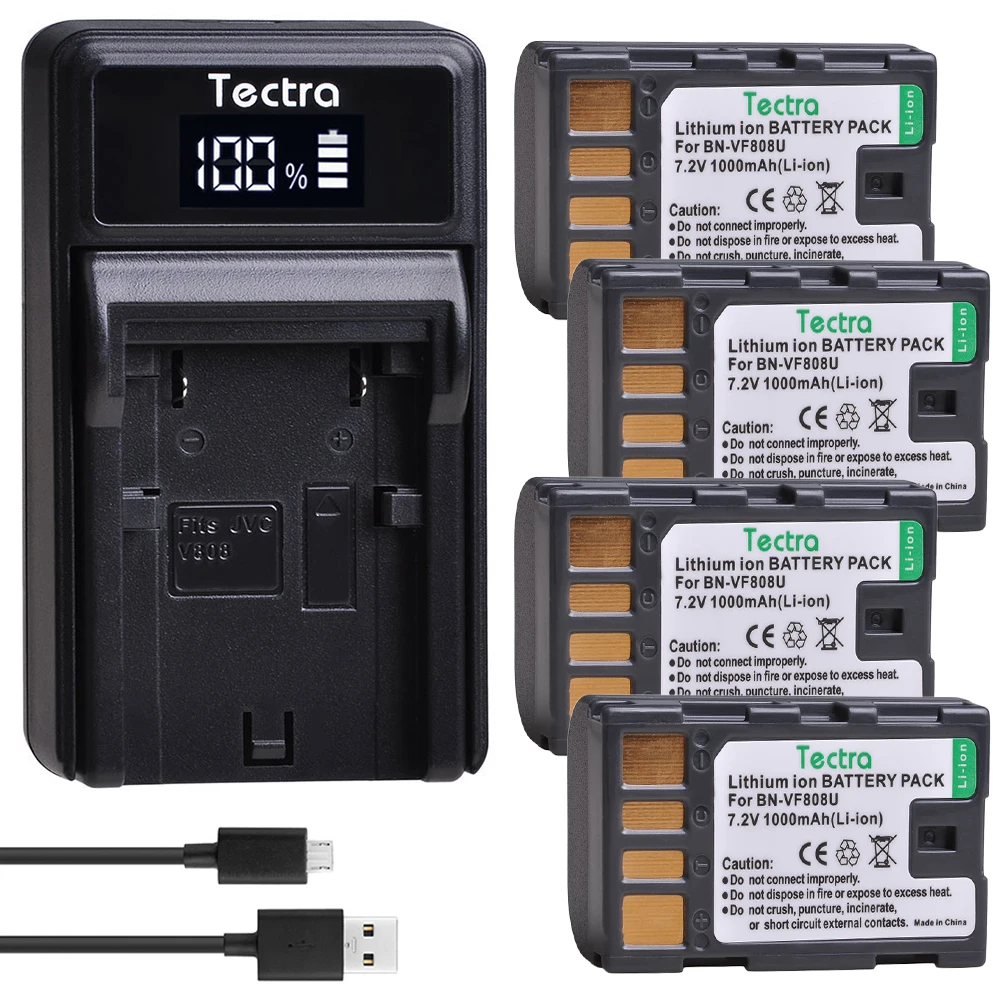 4 шт. BN-VF808 BN-VF808U BN VF808 Батарея+ светодиодный USB Зарядное устройство для JVC GZ-HD7 GZ-MG575 GZ-MG555 GR-D750 GR-D760 GR-D740 GZ-MG255