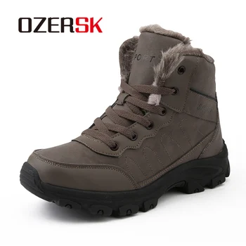 

OZERSK Brand Hot Sale Winter Men Ankle Boots Leather Shoes Warm Men's Snow Boots Autumn Shoes Fur Men's Boots Shoes Size 39-45