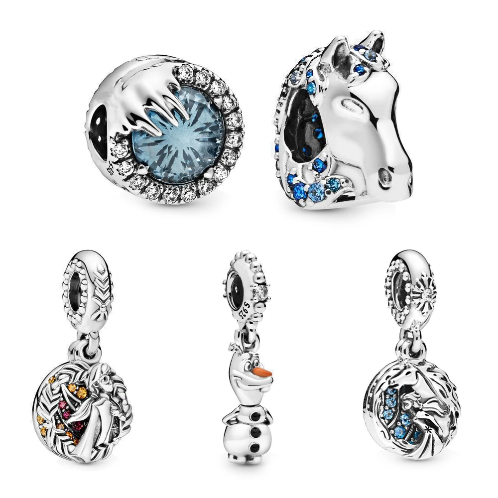 

2019 Winter 925 Sterling Silver Beads Freeze Crystal Anna Elsa Nokk Olaf Charms fit Original Pandora Bracelets Women DIY Jewelry