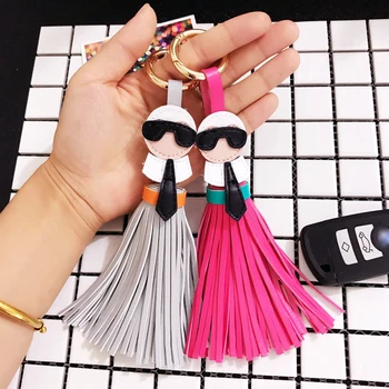 

Korean Cute leather Glasses girl Keychain for a women Bag key pendant Car key ring Tassels wallet chain girl teachter keychain
