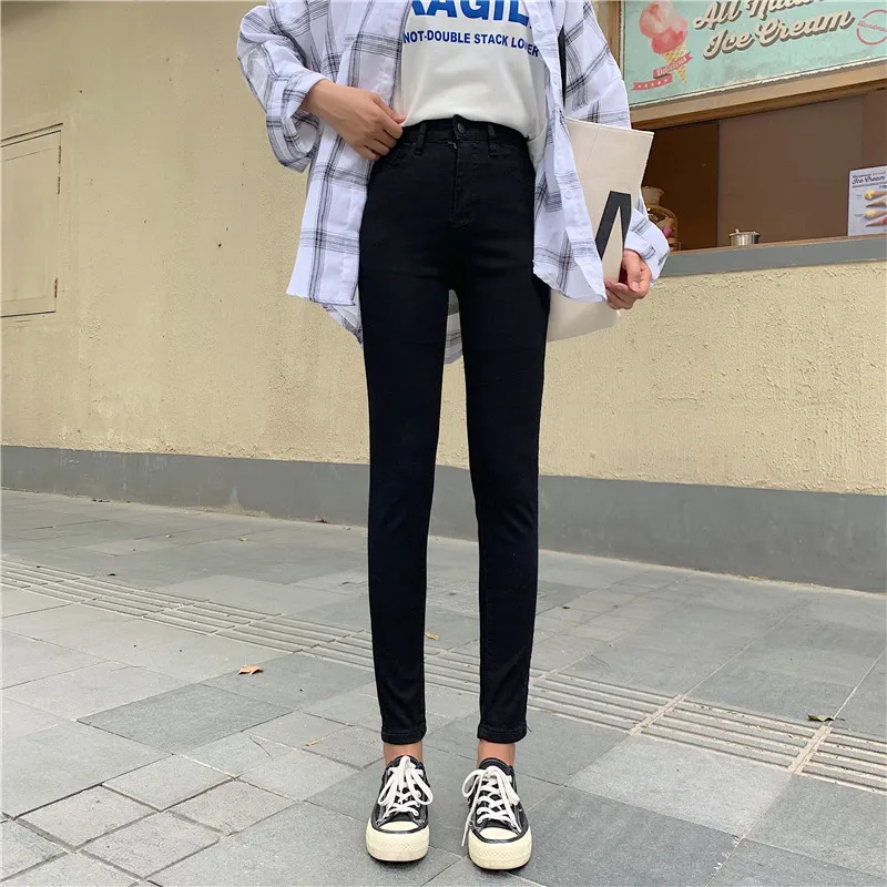 S-xl Осень корейский стиль женские узкие джинсовые брюки с высокой талией черные джинсы для женщин обтягивающие брюки уличная одежда(Z8755