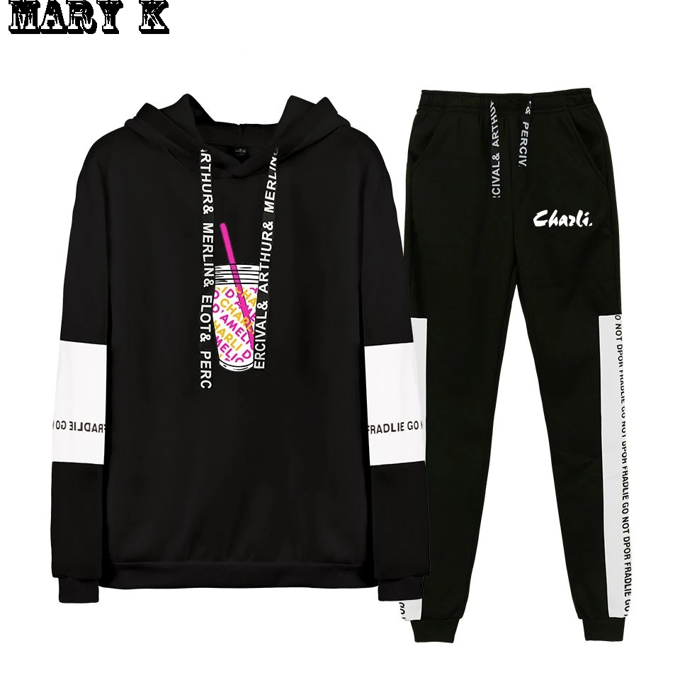 NEW Charli Damelio Hoodies Two Piece Set Women/Men Ice Coffee Splatter Hoodies+Long Pants Fashion Kawaii hoodie Clothes | Мужская одежда