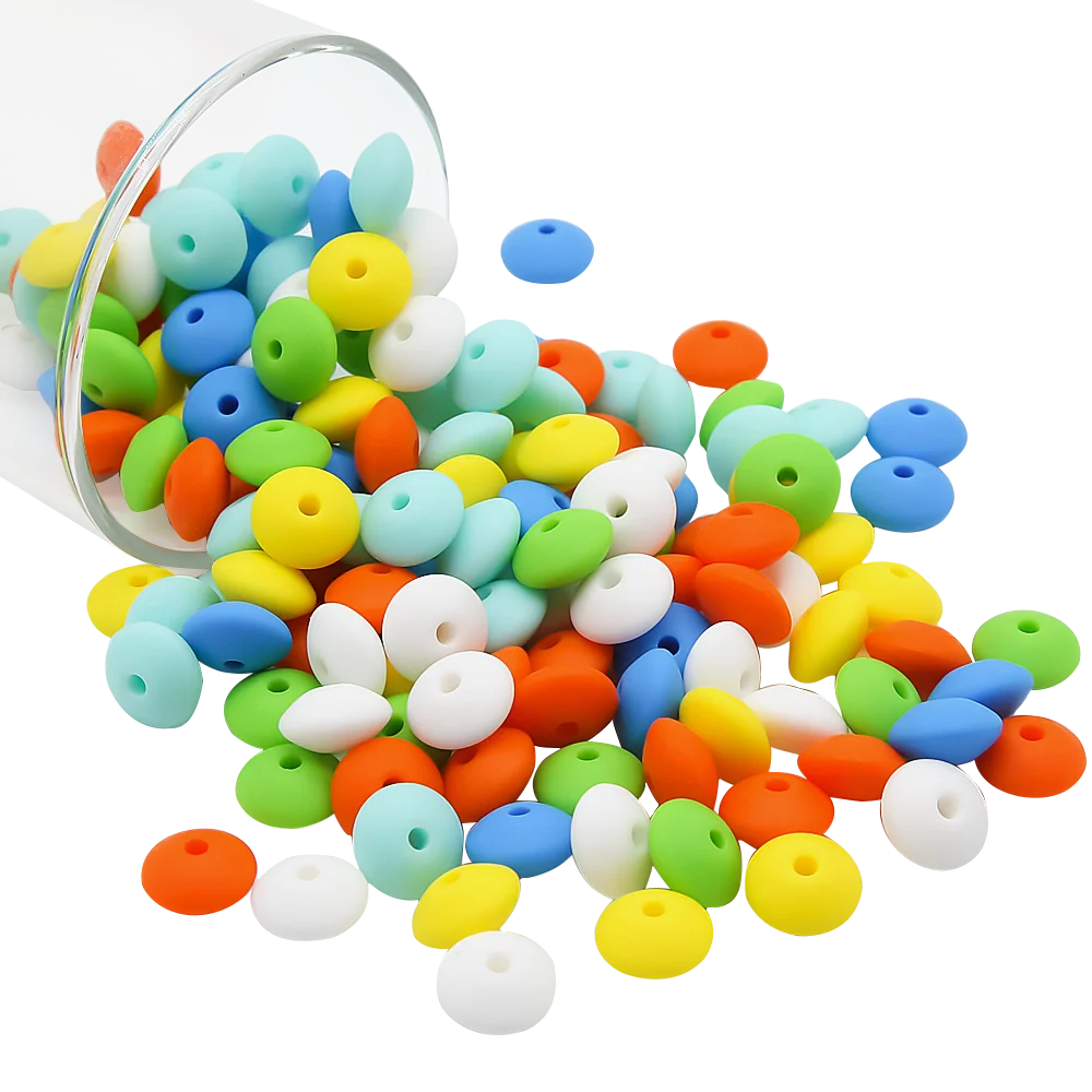 Cute-Idea 20Pcs Silicone Lentil Beads 12MM Baby Abacus Teething Beads BPA Free Newborn Baby Rodent Pacifier Chain Toy Baby goods
