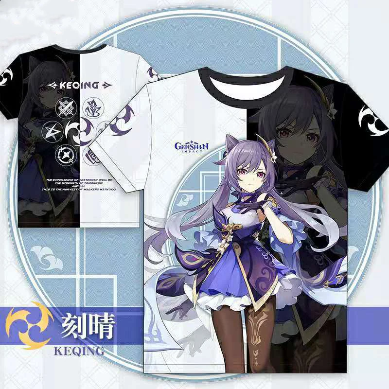 Футболки Genshin Impact с 3D принтом Аниме игра Kawaii Girls уличная одежда Keqing Xiao мужские и