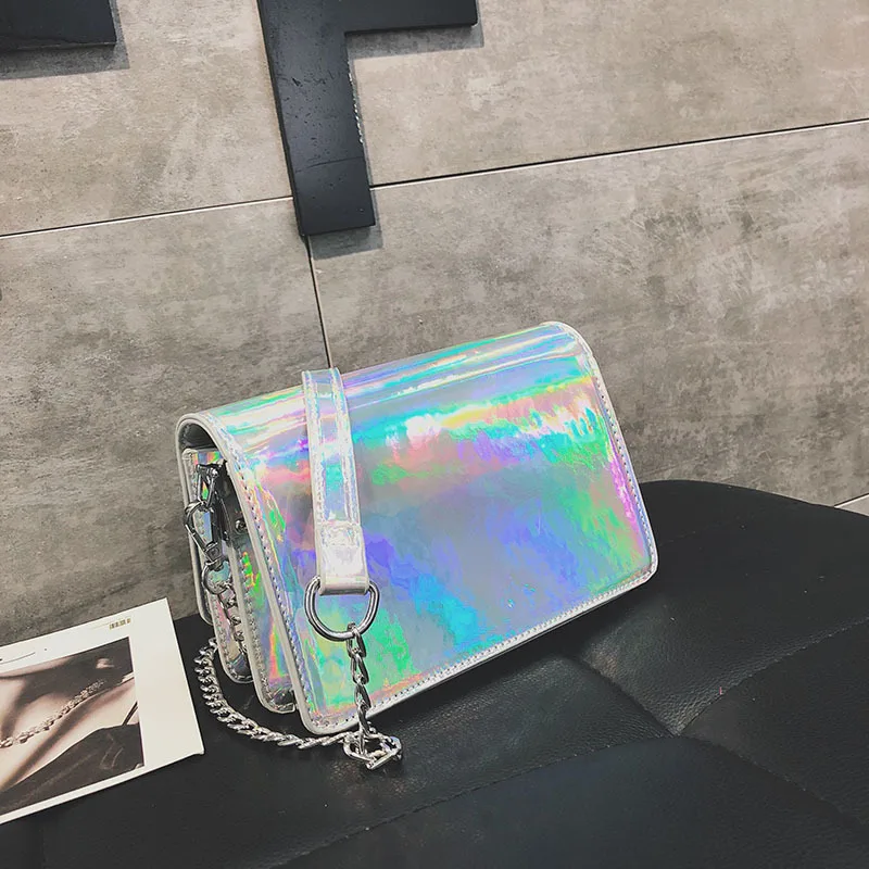 

2019 New Style Laser Square Sling Bag Chain-Style Evening Bag Simple One-Shoulder Oblique WOMEN'S Bag