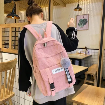 

Buckle Corduroy Backpack Women Large Capacity School Bag Teenage Girls Backpacks Female Fashion Travel Bag Kawaii Ladies 2020
