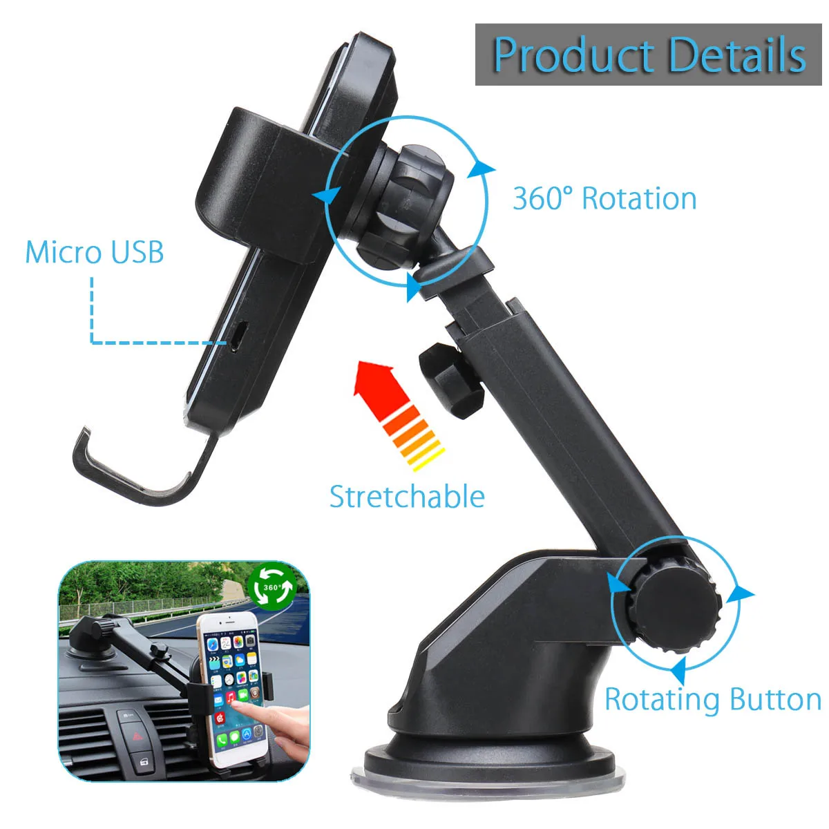 

10W Car Phone Holder QI Wireless Fast Charging Car Dashboard Holder Gravity Strong Suction Cup For iPhone X8 XR for Samsung S10e