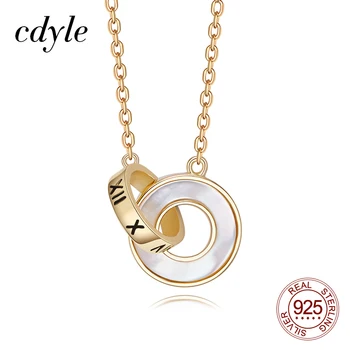 

Cdyle Women Gold Necklace 925 Sterling Silver Simple Roman Numeral Shell Double Circle Choker Necklace Bijoux Female Gifts