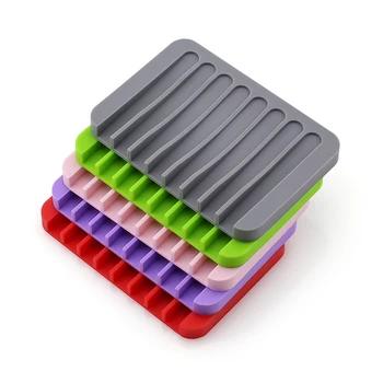 

Bathroom Silicone Soap Holder Non Slip Soap Box Toilet Shower Tray Draining Rack Bathroom Gadgets Soap Dish Soap Tray holder