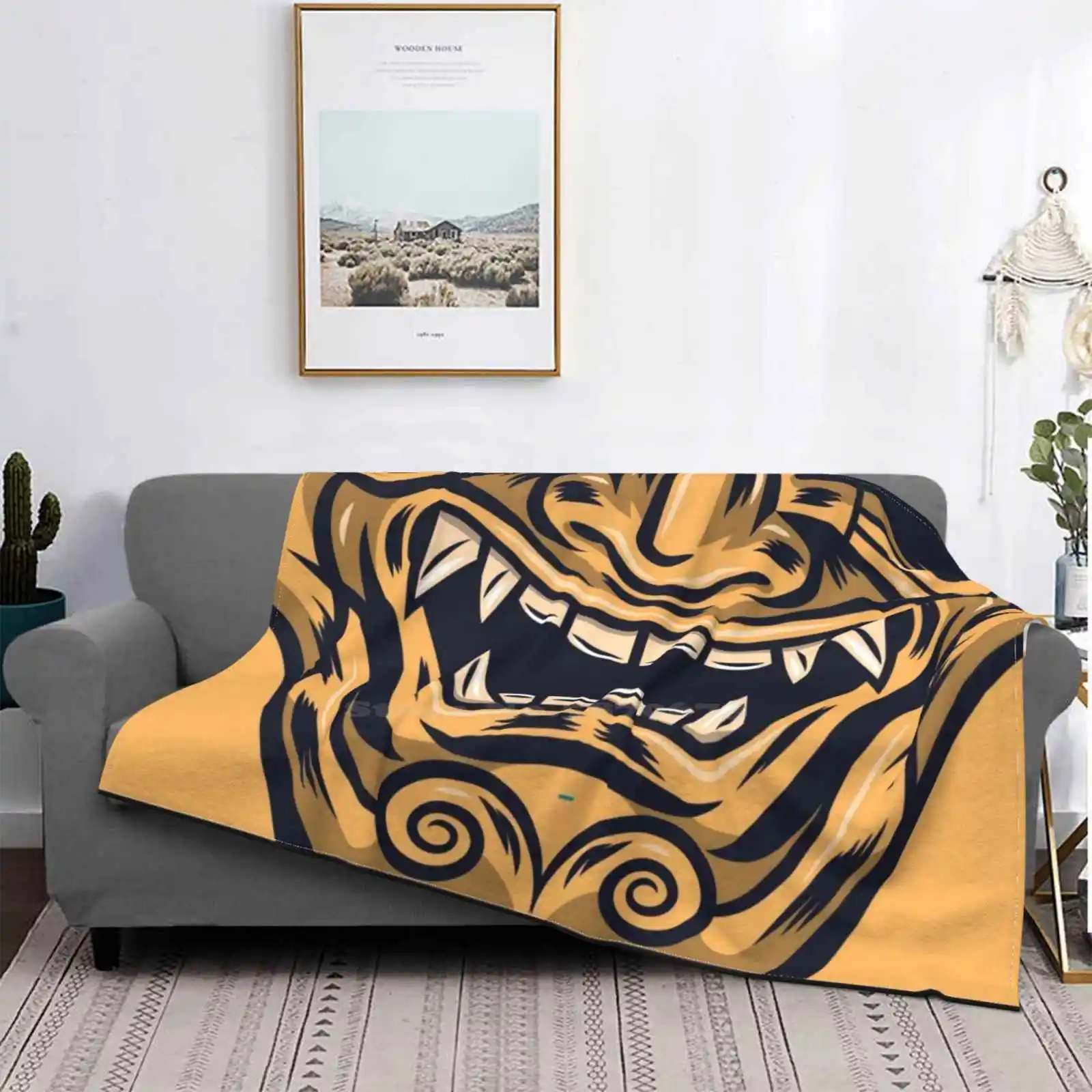 Fun Spooky Orange Monster Face Mouth Ultima Super Soft Warm Light Thin Coperta Monster Mouth Bocca Grande Divertente Denti Grandi Spaventosi