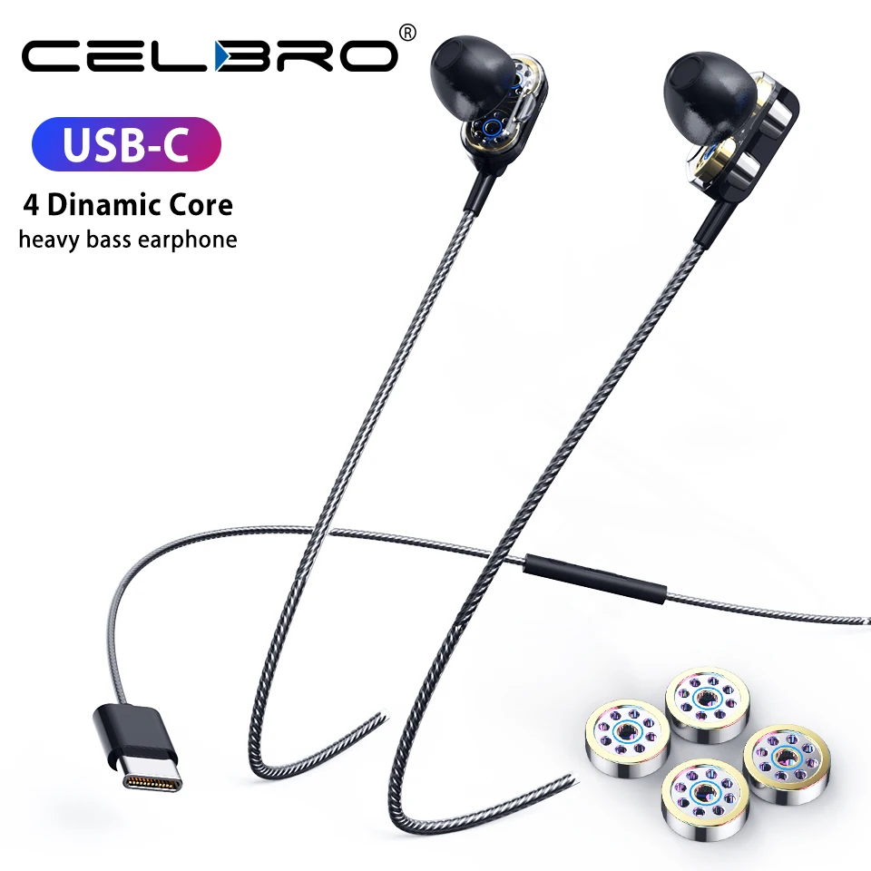 Спортивные наушники Type C проводные с микрофоном басовые Hi-Fi Игровые проводная