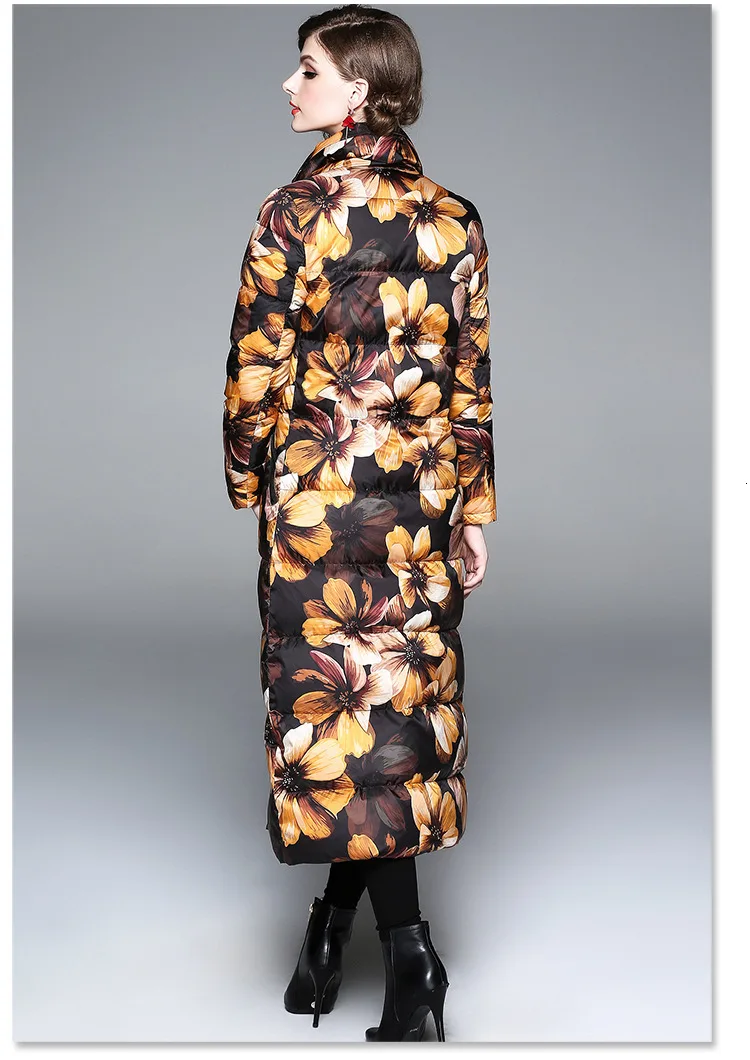 Fashion New Print Flower Winter Jacket Women Parka Warm Thicker Vintage Thick Winter Coat White Duck Down Jackets J777