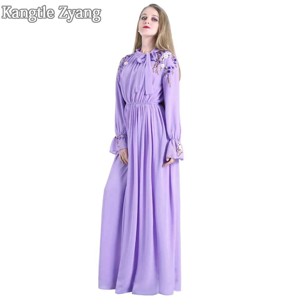 Plus Size Purple Women Turkish Arabic Abaya Muslim Evening Dress Caftan Ramadan Kaftan Hijab Dresses Islamic Clothing Vestidos