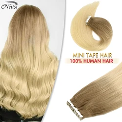 Neitsi Straight Hair Mini Tape In Human Hair Extensions Invisible Skin Weft Adhesive Mixed Omber color 100% Natural Real Hair