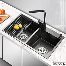 

Nano black sink stainless steel manual sink large double-bath kitchen sink thickened wash basin sink