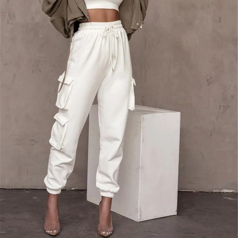 

New Spring Multi-pocket Sweatpants Women Casual High Elastic Waist Drawstring Loose Jogger Pants Plus Size Harajuku Trousers