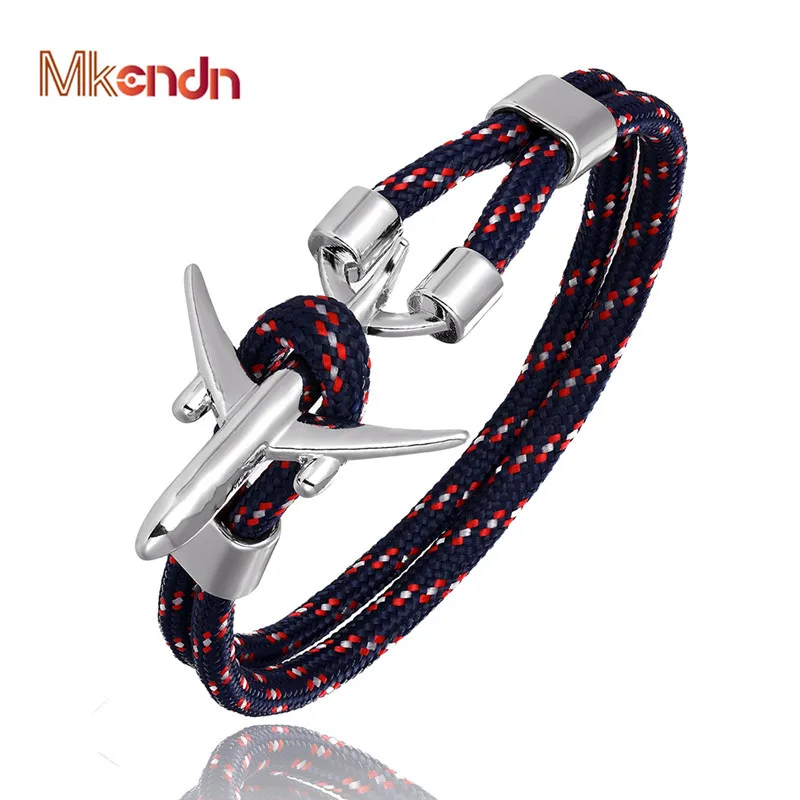 

MKENDN Hot Airplane Anchor Bracelets Men Women Charm Rope Chain Paracord Best Travel companion Jewelry Pulseras hombres