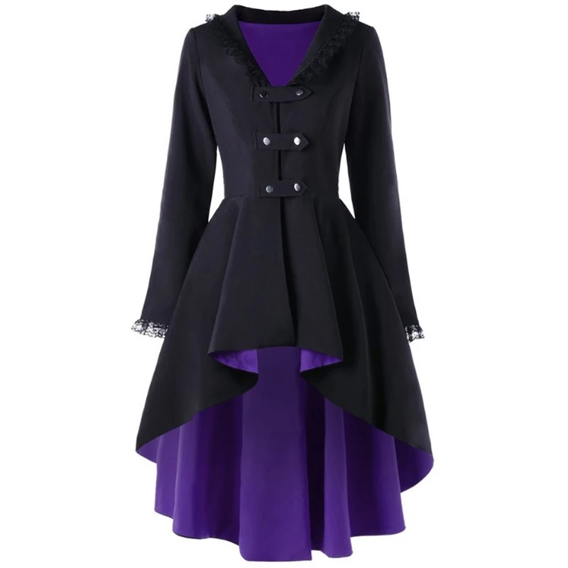 Женская винтажная кружевная куртка в стиле стимпанк на осень и зиму, теплое женское повседневное пальто, женское теплое тонкое пальто с неровным подолом, верхняя одежда