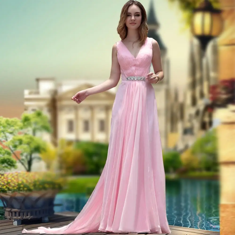 Robe De Soiree Vestido De Festa Longo 2016 Nieuwe Hot Verkoper V-hals Lange Ontwerp Roze Chiffon Kristal Avondjurk Formele jurken Robe De Soiree Vestido De Festa Longo 2016 Nieuwe Hot Verkoper V-hals Lange Ontwerp Roze Chiffon Kristal Avondjurk Formele jurken
