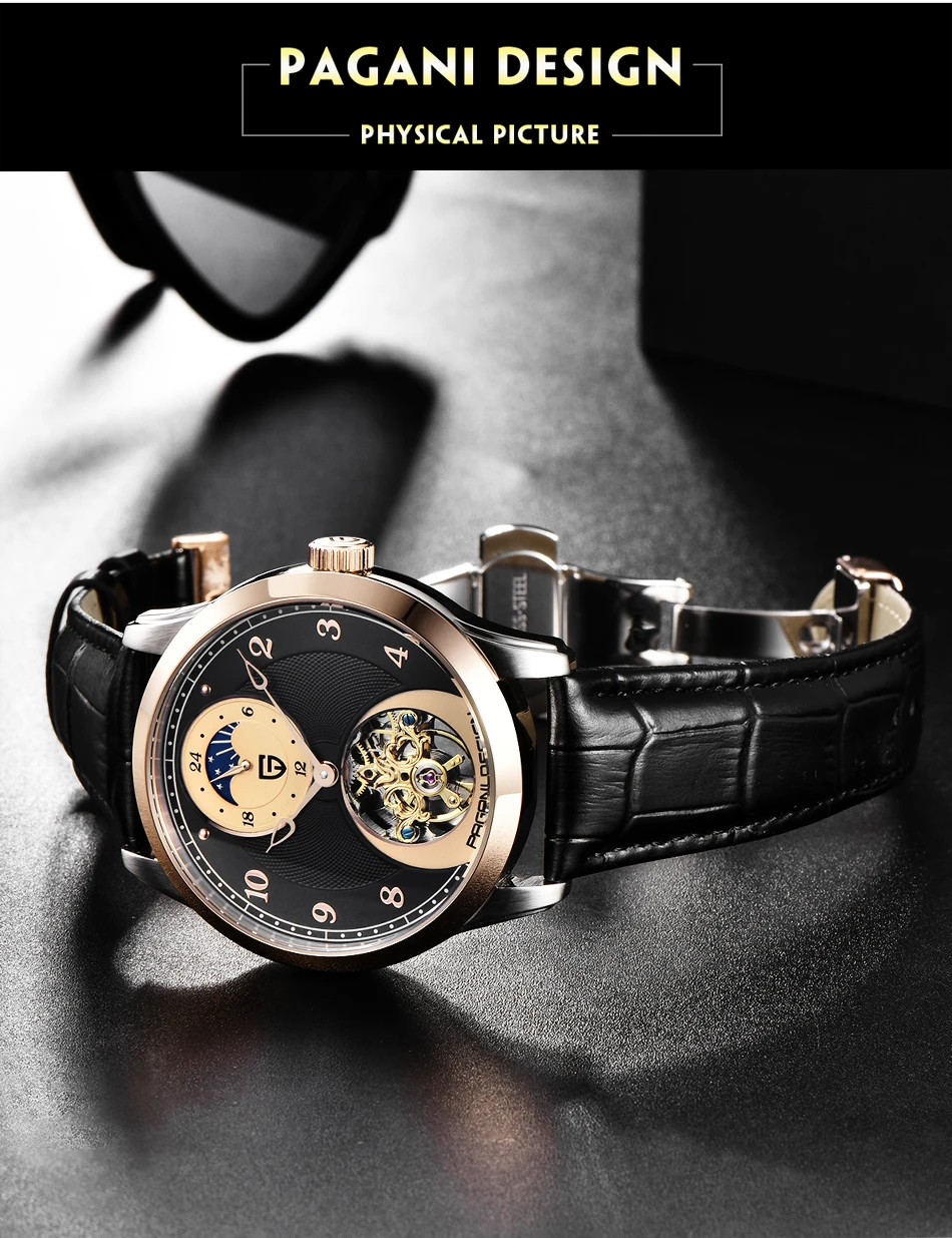 Men's Tourbillon Automatic Mechanical Moon Phase Wirstwatch 6
