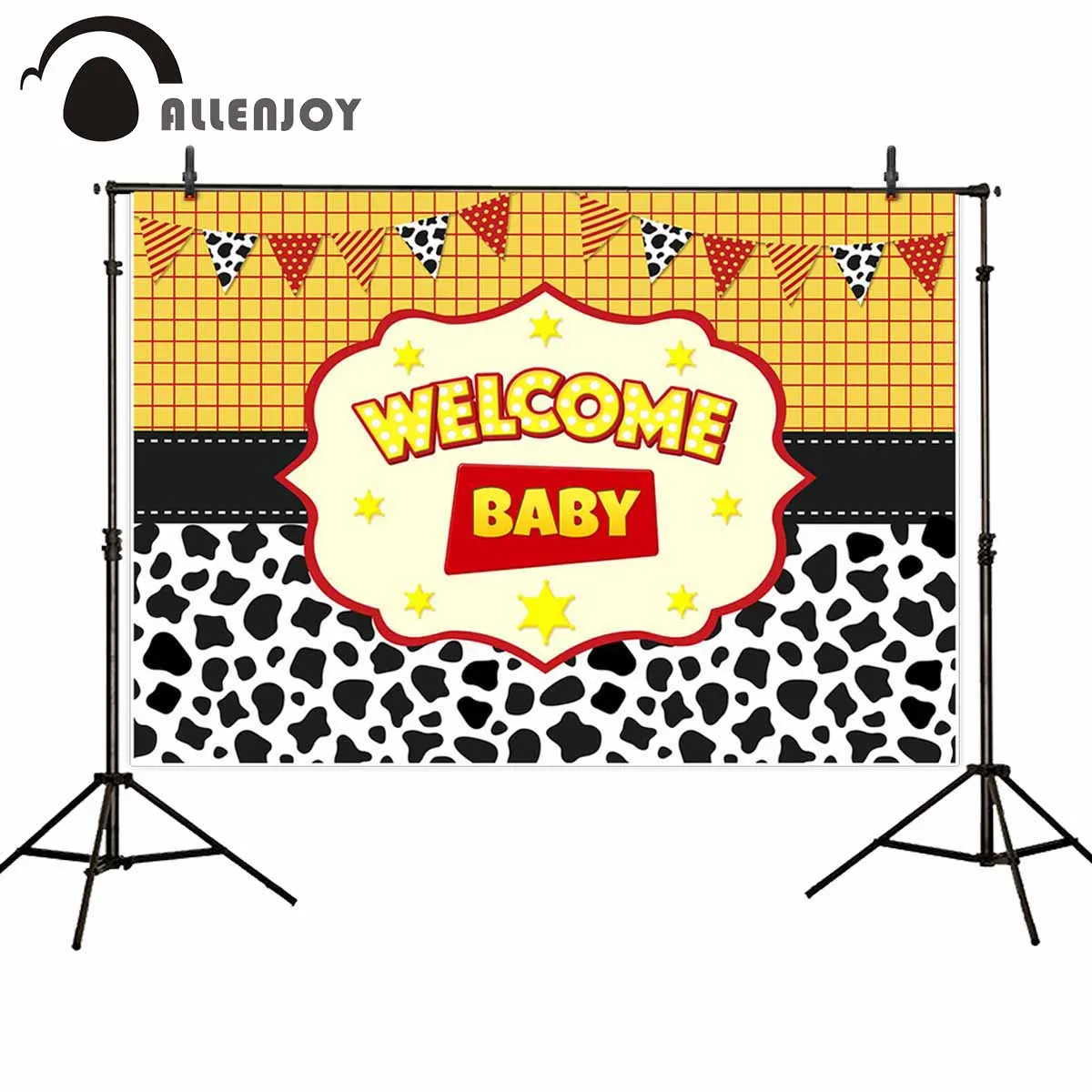 Allenjoy Baby Shower Backdrop Banner Colorful Flags Plaid Cow Pattern Newborn Party Photobooth Happy Birthday Event Supplies | Дом и сад