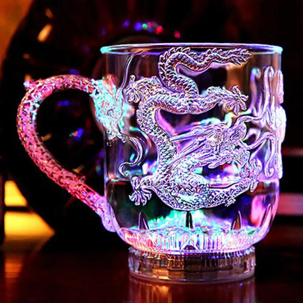 Cup LED Flash Magic Color Changing Dragon Water Activated Light-Up Beer Coffee Milk Tea Wine Whisky Bar Mug Travel Gift 1pc glass cup coffee cup beer mug