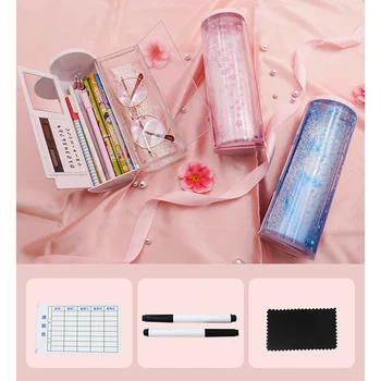 

Multi-functional Cylindrical Pencil Case Of Translucent Quicksand School Stationery Pencil Stand Calculator