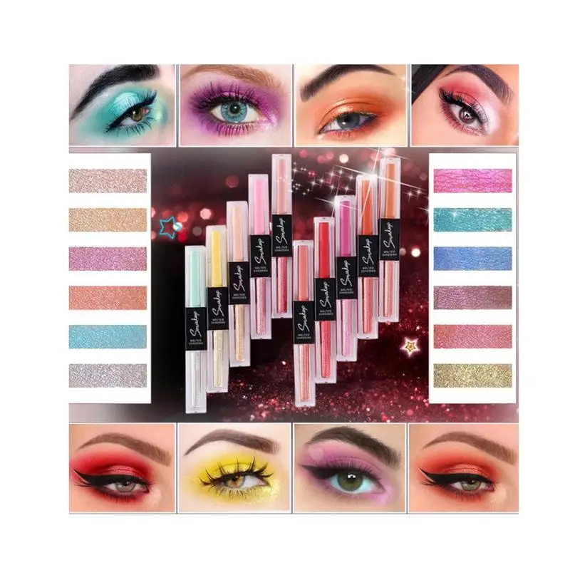 Ten-color Double-headed Eyeshadow Pearlescent Palette Liquid Matte Brightening Eye Makeup Professional Makeup Tools