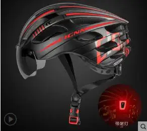 Black red Велосипедный шлем с ночным задний фонарь для велосипеда шлемы матовые черные мужские женские очки для горного велосипеда очки один велосипедный шлем - Цвет: Black red