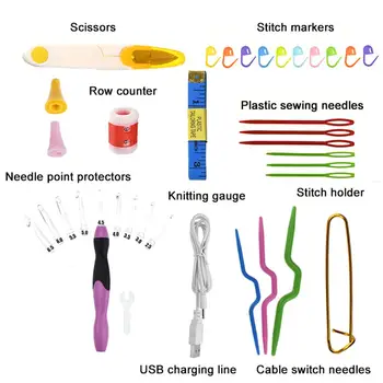 

38pcs USB LED Light Rechargeable Crochet Hooks Sewing Needles Knitted Tool