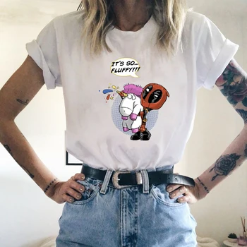 

2020 Harajuku T-shirts for Women Deadpool Print White T-shirt Men's Tee Shirt Femme Vogue T Shirt Tops Streetwear Unisex Clothes