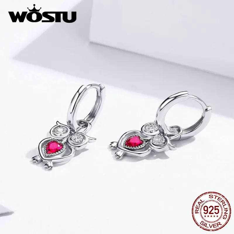 WOSTU настоящая 925 пробы Серебряная Сова с красным сердцем серьги и ожерелье Ювелирные наборы для женщин подарок на свадьбу
