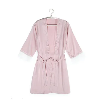 

Pajamas Women's Collarless Imitation Silk Casual Comfortable Spring Summer Autumn One-piece Long-sleeved Home Service Simple