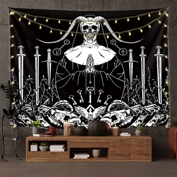 

Night Starry Sky Tarot Skull Tapestry Wall Hanging Witchcraft India Fabric Hippie Blanket Mandala Tapestry Wall Psychedelic Wall