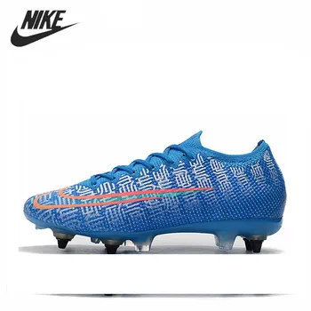 

Nike Mercurial Vapor 13 Elite SG-PRO AC Flyknit 360 Sneakers Men Soccer Boots Low Cut Football Cleats Shoes Mans Blue Boots