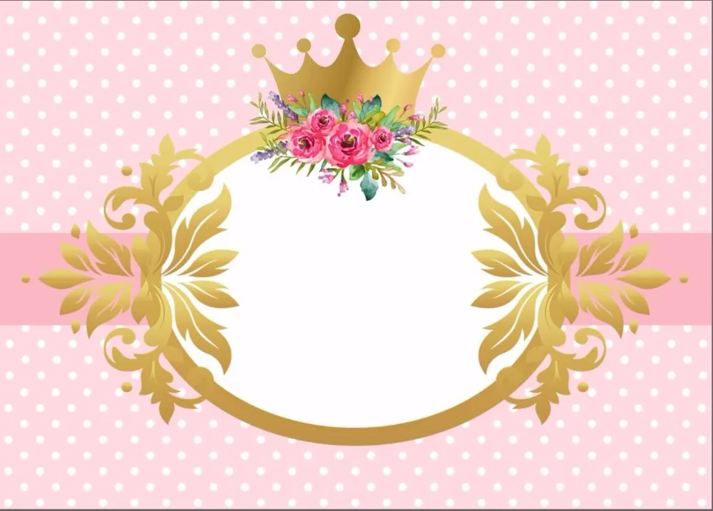 7x5ft Light Pink Polka Dots Gold Crown Flowers Baby Shower Custom